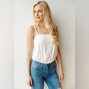 FREE PEOPLE Marissa Ribbed White Bodysuit With Adjustable Straps - Size Medium